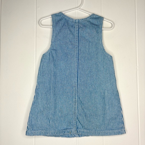 VINTAGE 90’s Railroad Stripe Denim Dress Embroidered Floral Buttons Girl’s 2T - Picture 6 of 6